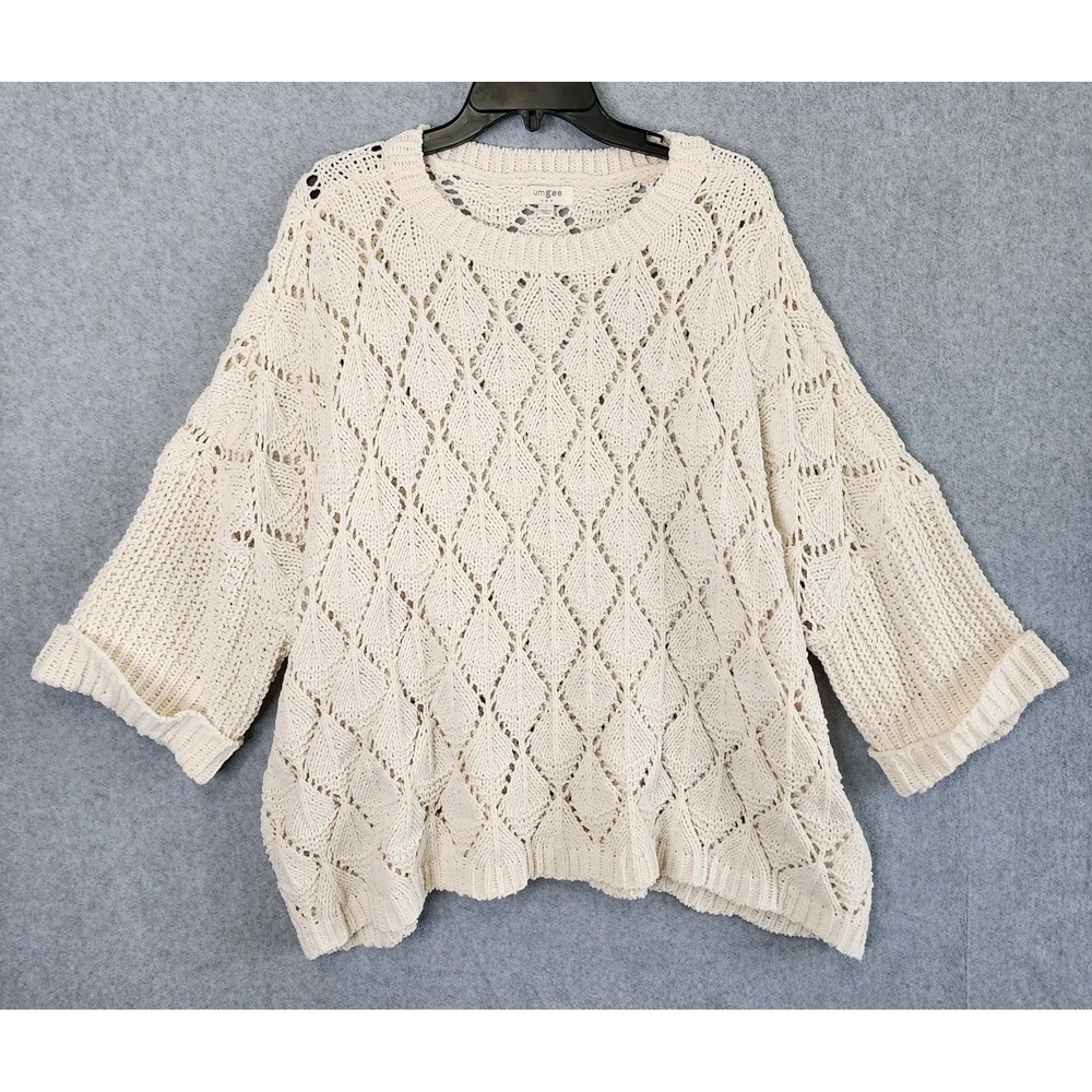 UMGEE Blouse Top Large Cream Pullover Sweater Open Knit Oversized Comfy Boho